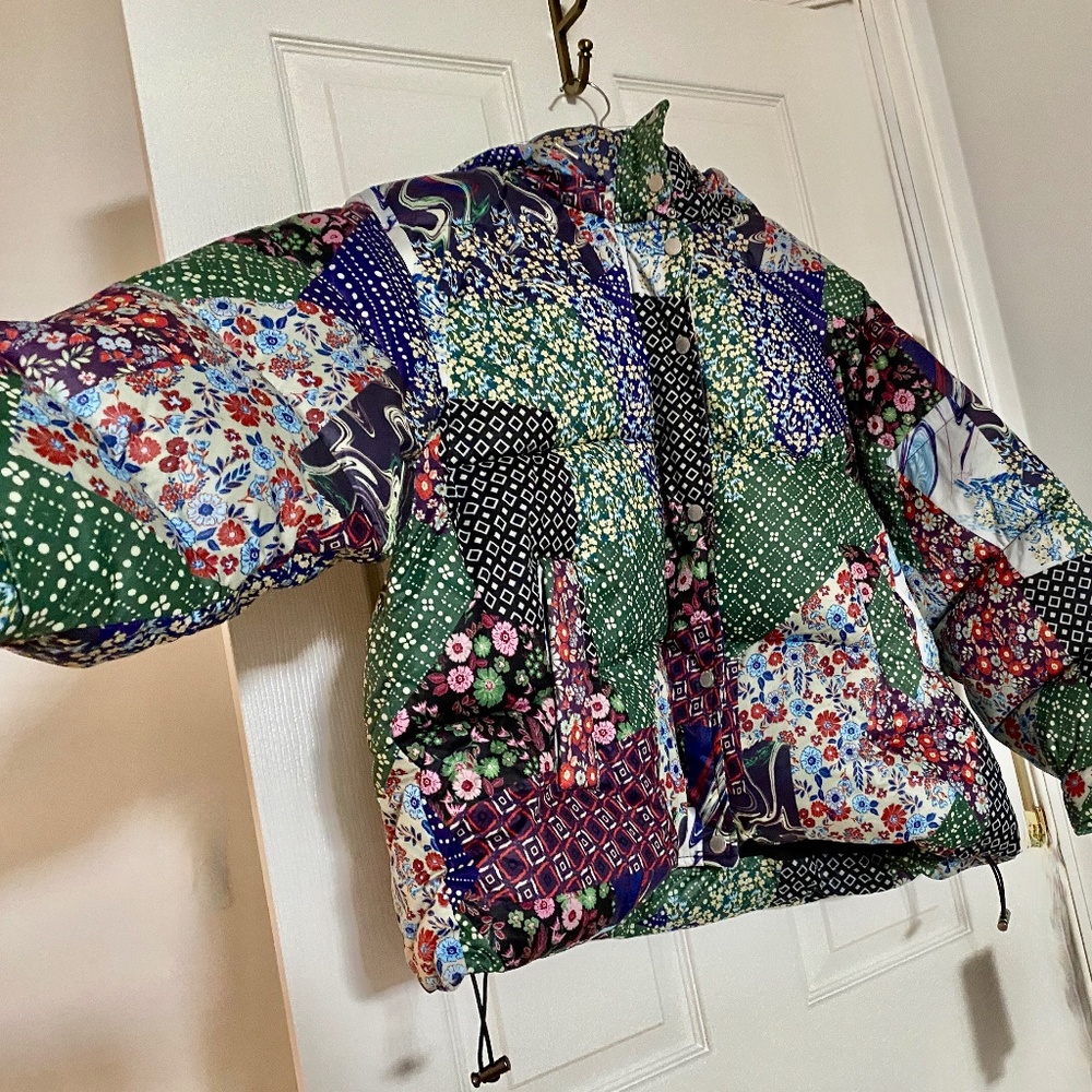 AVEC LES FILLES Thermal Puffer Jacket in Multi Patchwork - Size L Large NWT - Picture 6 of 12